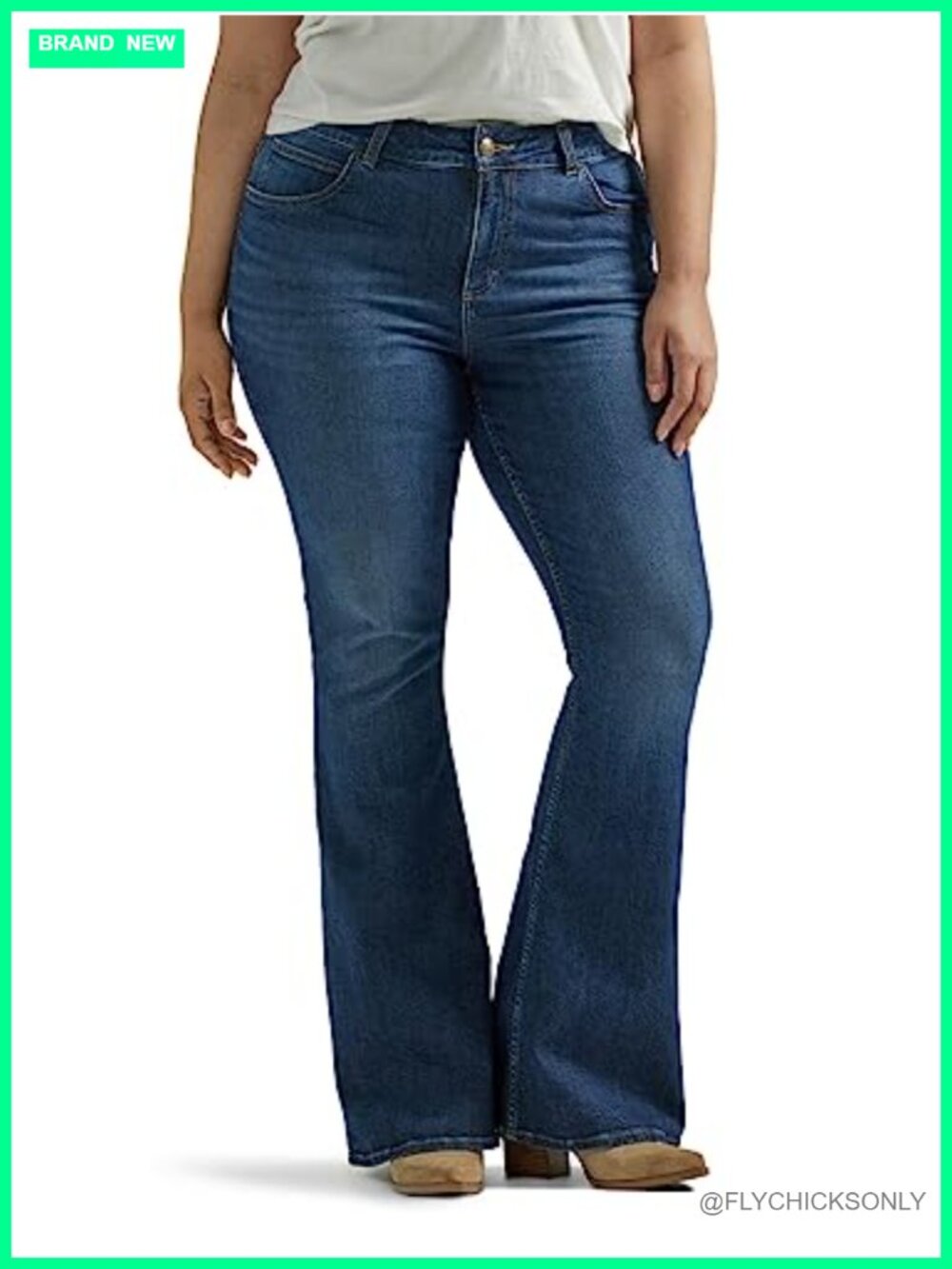 Plus Size Mid Rise Flare Jeans Stretch Denim Flared Leg